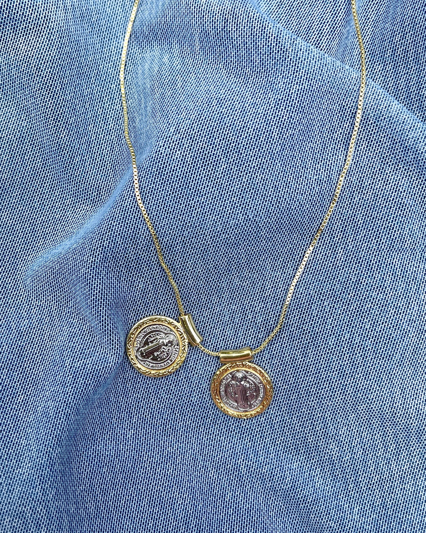 Escapulario San Benito — Two Tone Necklace