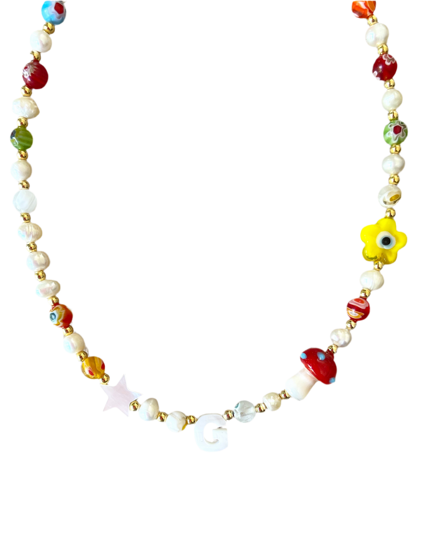 Kid Initial Necklace (Millefiori and Pearls)