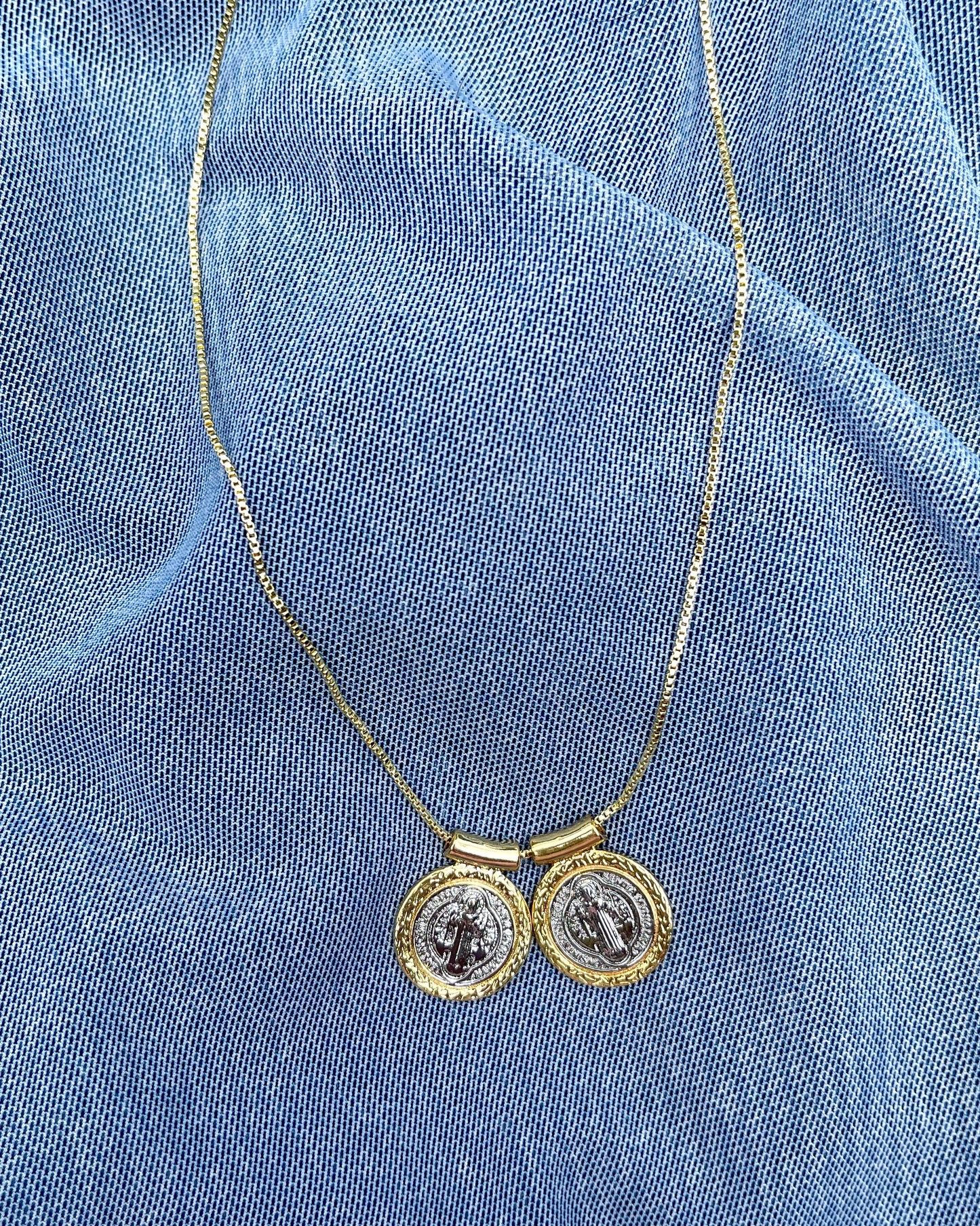 Escapulario San Benito — Two Tone Necklace