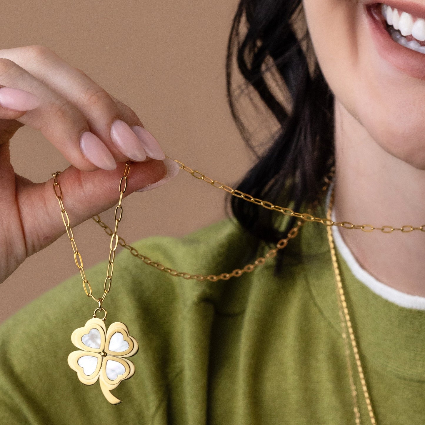 Clever Clover Pearl Paperclip Necklace