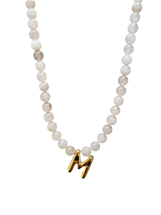 Rose Quartz Initial Necklace