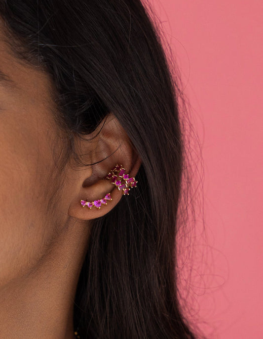 Pink Heart Crawler Earring