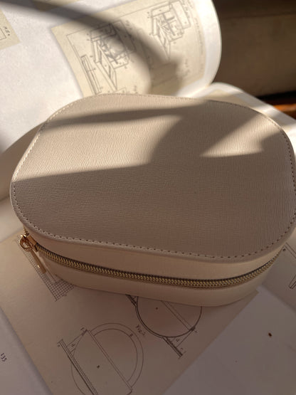 Leather Travel Jewelry Box — Beige