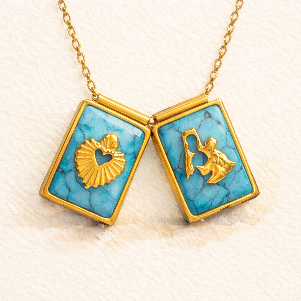 'SCAPULAR' VIRGIN & SACRED HEART - Turquoise