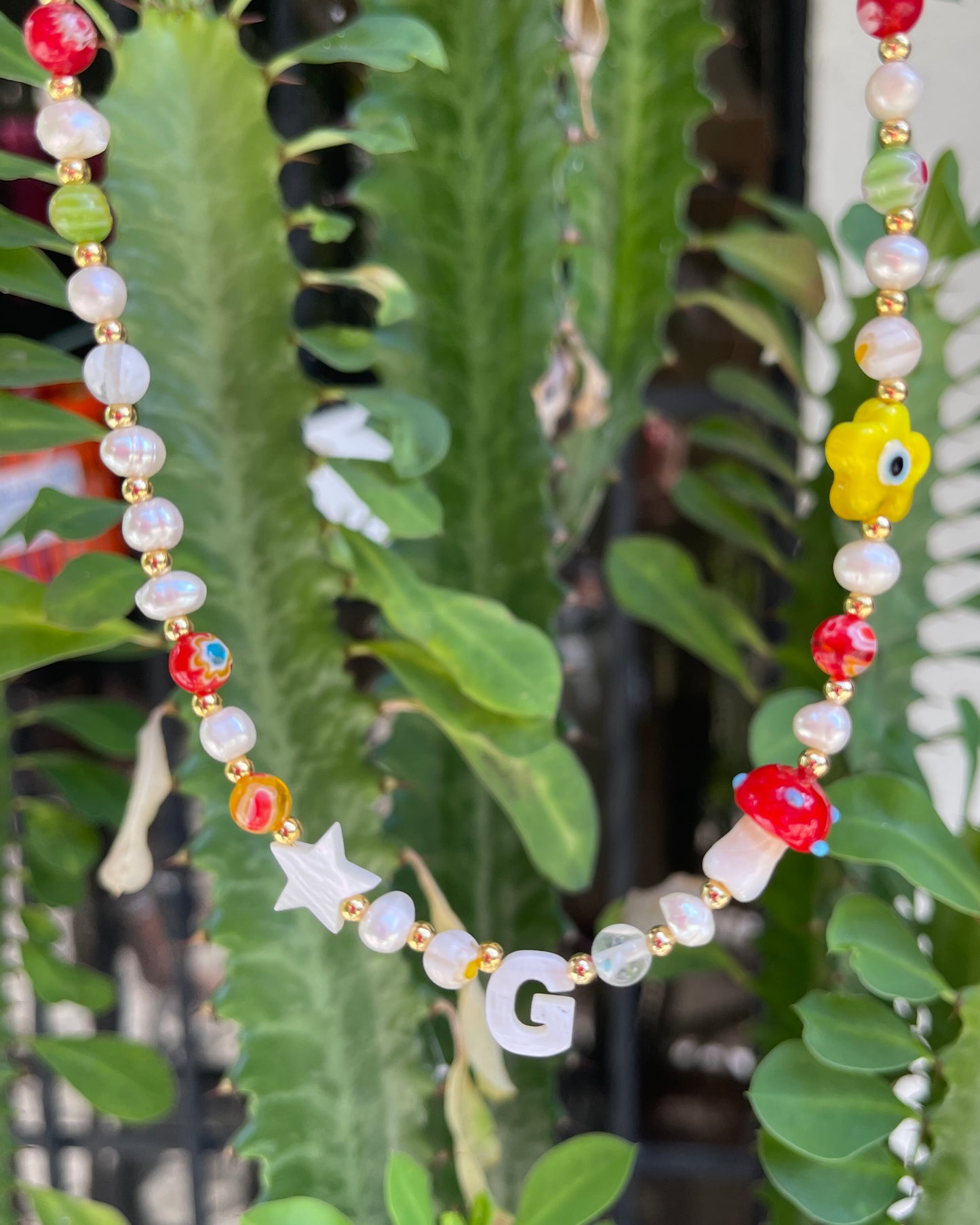 Kid Initial Necklace (Millefiori and Pearls)