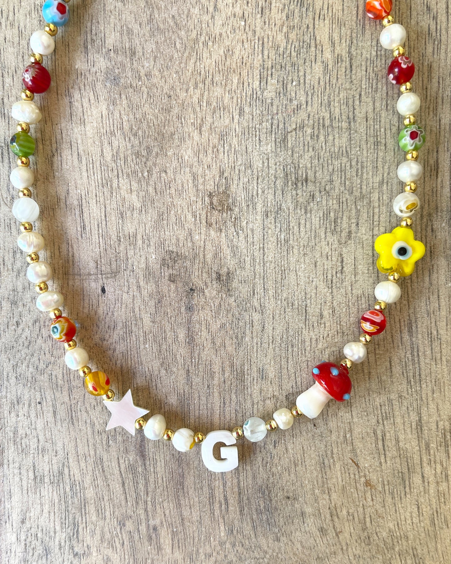 Kid Initial Necklace (Millefiori and Pearls)