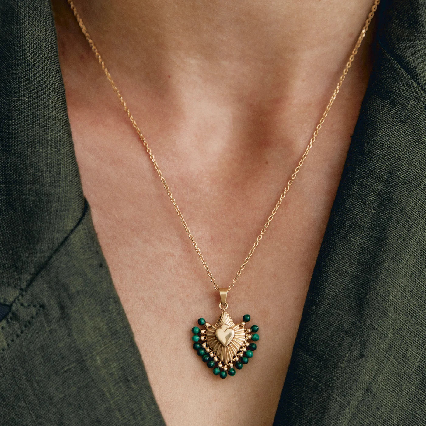 Cuore Malachite Stone Necklace