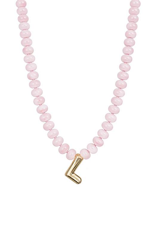 Pink Quartz Initial Necklace