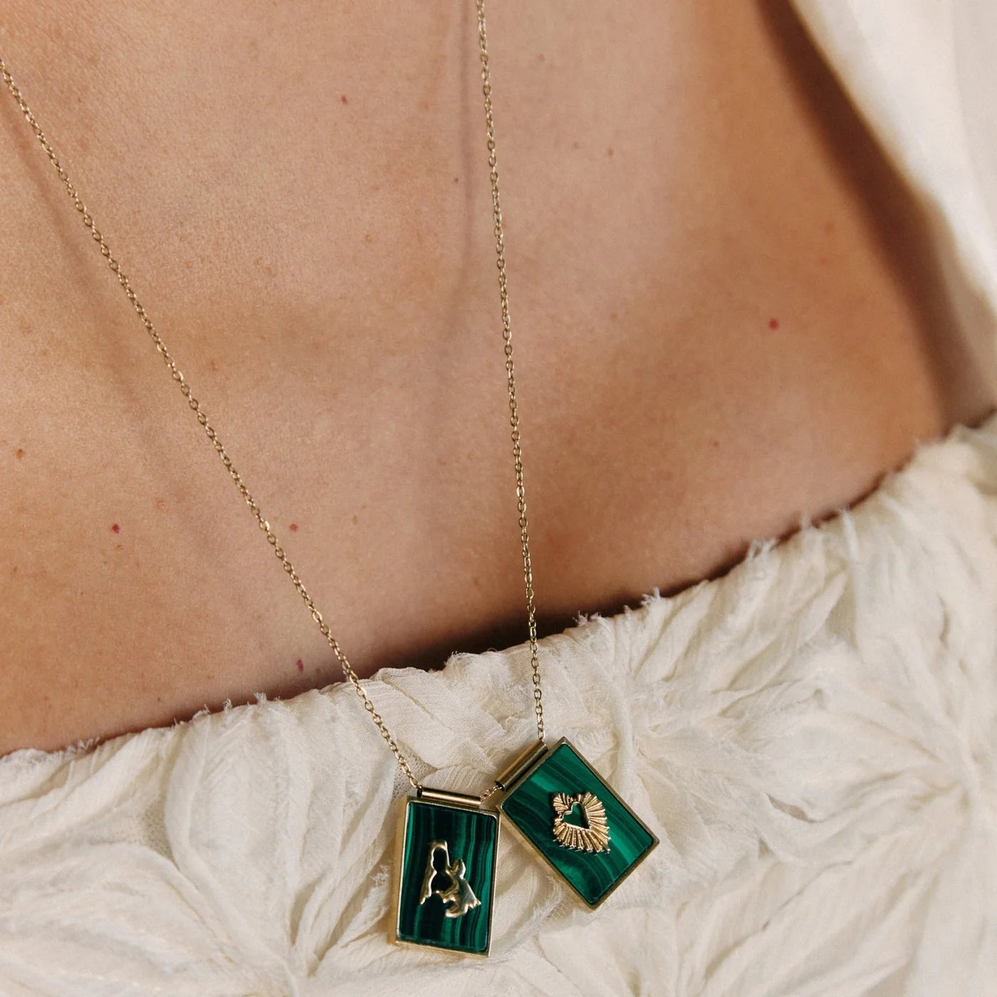 'SCAPULAR' VIRGIN & SACRED HEART - MALACHITE