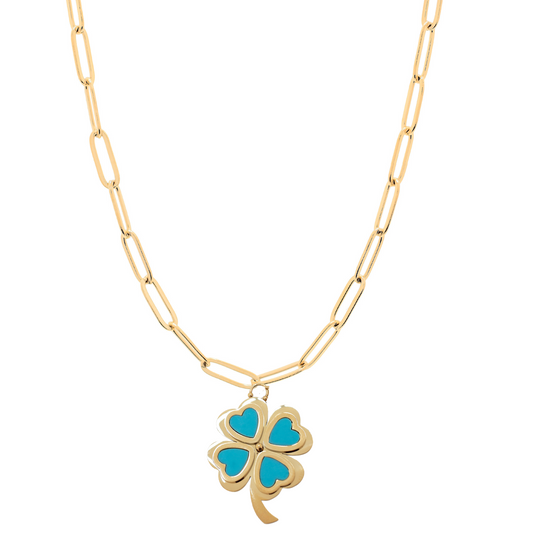 Clever Clover Turquoise Paperclip Necklace