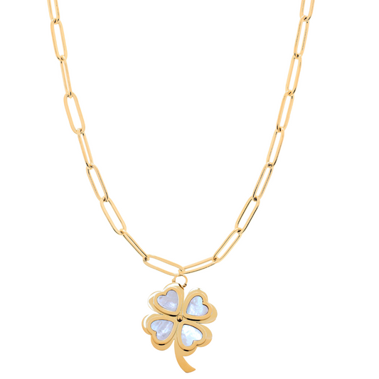 Clever Clover Pearl Paperclip Necklace